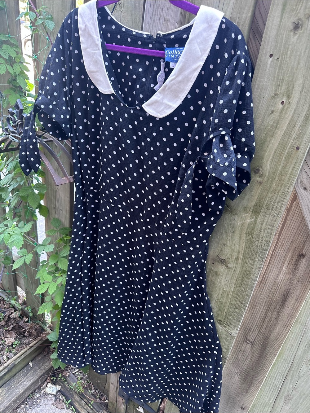 Collectif Black and White Polka Dot Midi Dress with White Peter Pan Collar 4X